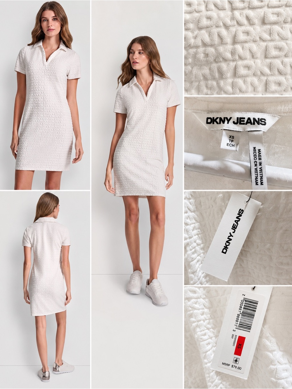 DKNY Women's Logo Jacquard Split Neck Collared Mini Polo Dress